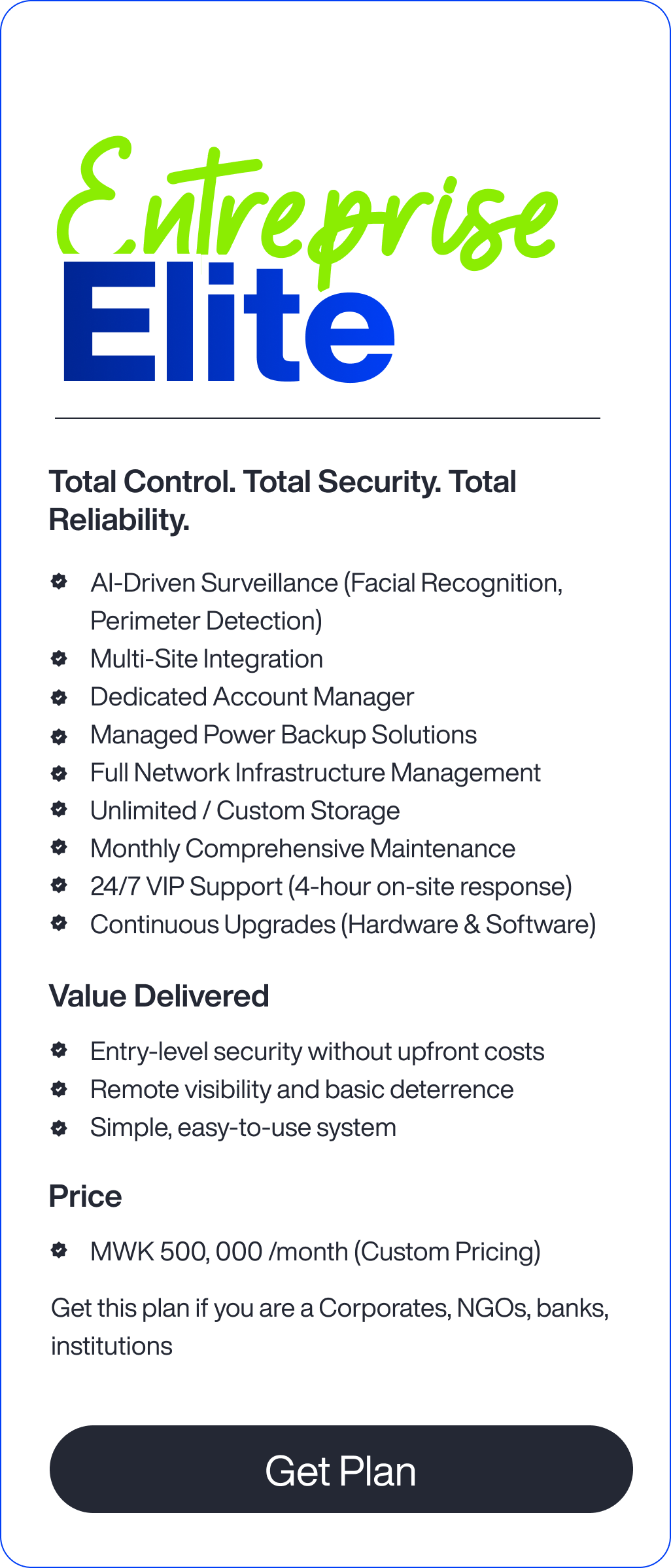 Enterprise Elite pricing package